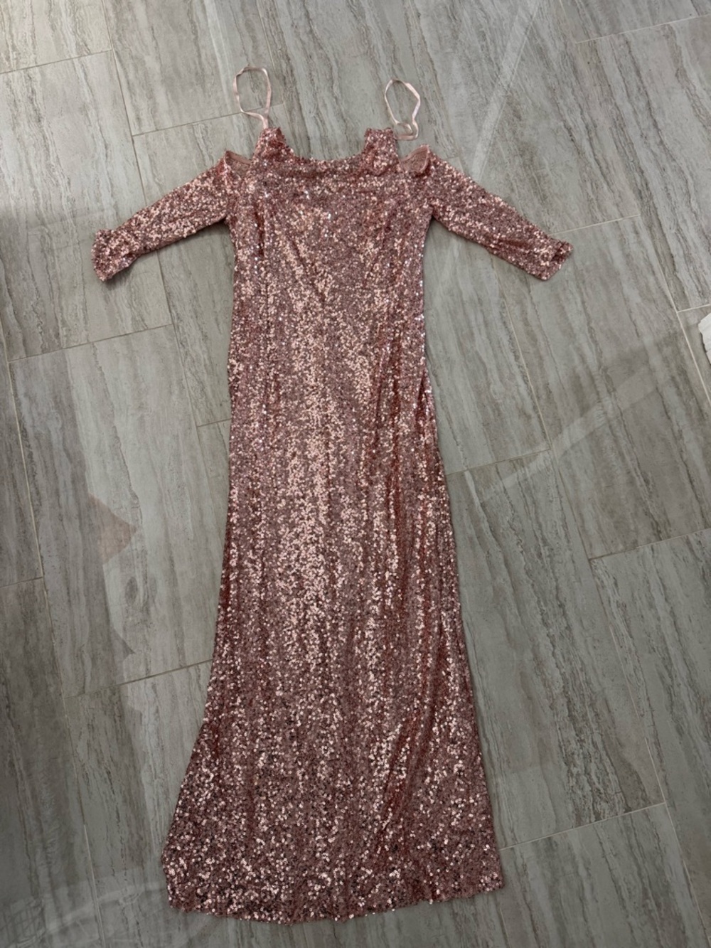 Pink Sequin Cold-Shoulder Evening Gown